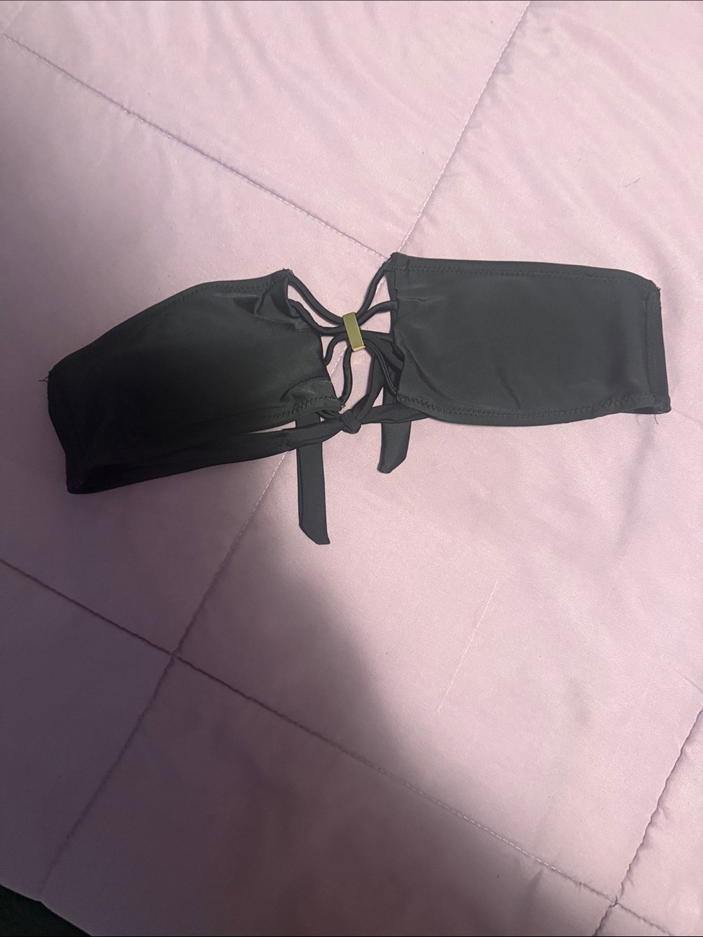 Strapless Black Bandeau Bikini Top with Center Knot Detail